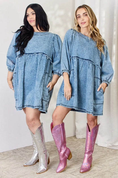 HEYSON Full Size Oversized Denim Babydoll Dress - Premium Dresses from Trendsi - Just $58.99! Shop now at Handbags Specialist Headquarter