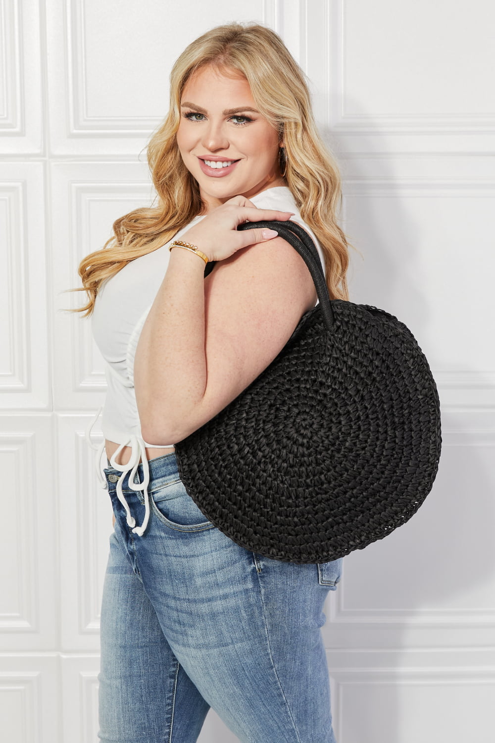 Justin Taylor Beach Date Straw Rattan Handbag in Black - Premium handbags from Trendsi - Just $35.99! Shop now at Handbags Specialist Headquarter