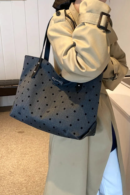 Polyester Bow Polka Dot Tote Bag - Premium Tote Bag from Trendsi - Just $39.99! Shop now at Handbags Specialist Headquarter