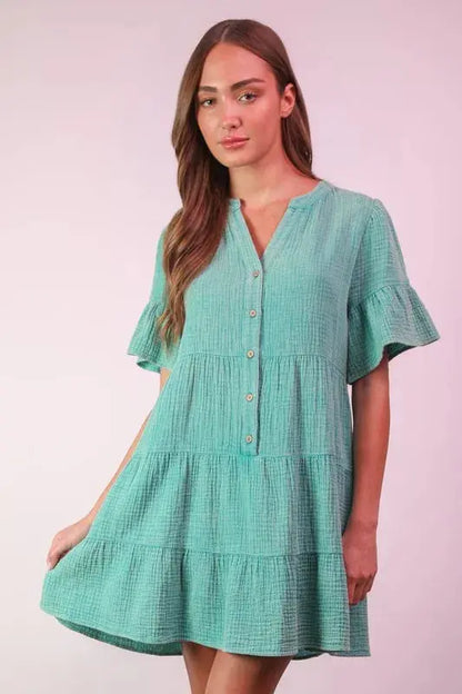 VERY J Plus Size Mineral Washed Woven Mini Dress.