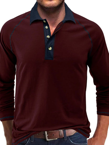 Men's Contrast Collar Long Sleeve Polo Shirt - Premium Men's Polo shirt from Trendsi - Just $41.96! Shop now at Handbags Specialist Headquarter