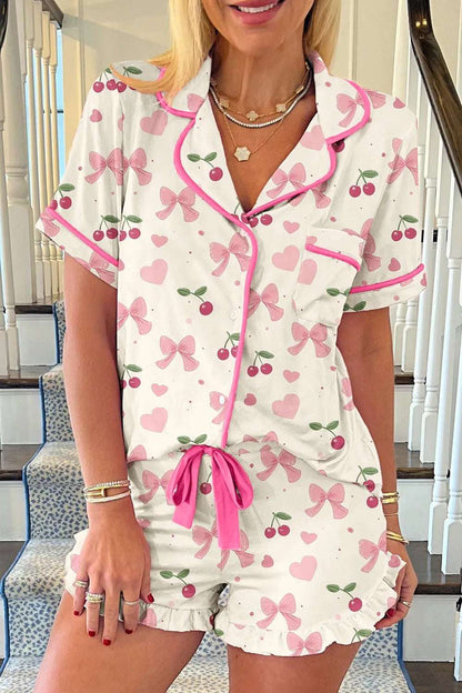 Printed Button Up Short Sleeve Top and Shorts Lounge Set - Premium Sleepwear from Trendsi - Just $48.99! Shop now at Handbags Specialist Headquarter