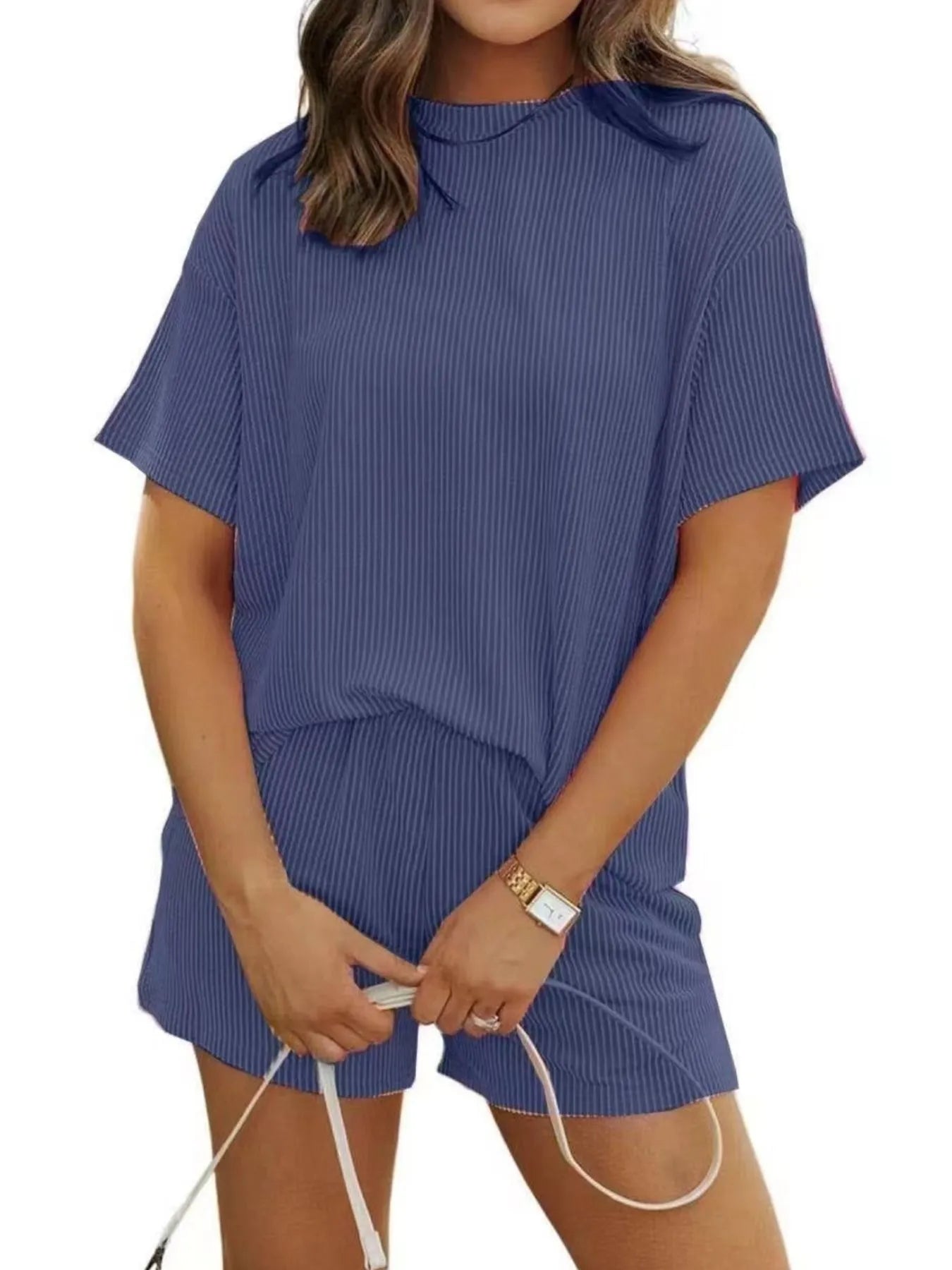 Full Size Ribbed Short Sleeve Top and Shorts Two-Piece Set Plus Size - Premium Sleepwear from Trendsi - Just $34.99! Shop now at Handbags Specialist Headquarter