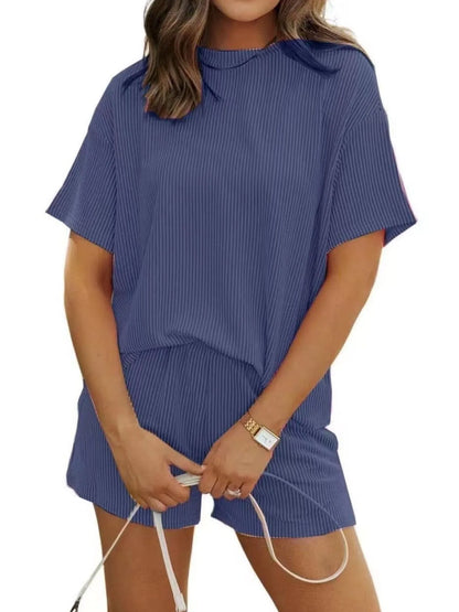 Full Size Ribbed Short Sleeve Top and Shorts Two-Piece Set Plus Size - Premium Sleepwear from Trendsi - Just $34.99! Shop now at Handbags Specialist Headquarter