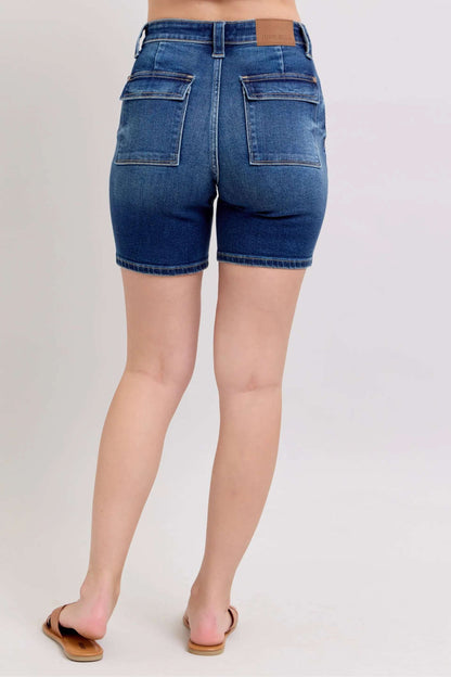 Judy Blue Full Size High Waist Bermudas Jeans W/ Back Flap Pockets Plus Size - Premium Women / Jeans & Denim from Trendsi - Just $50.99! Shop now at Handbags Specialist Headquarter