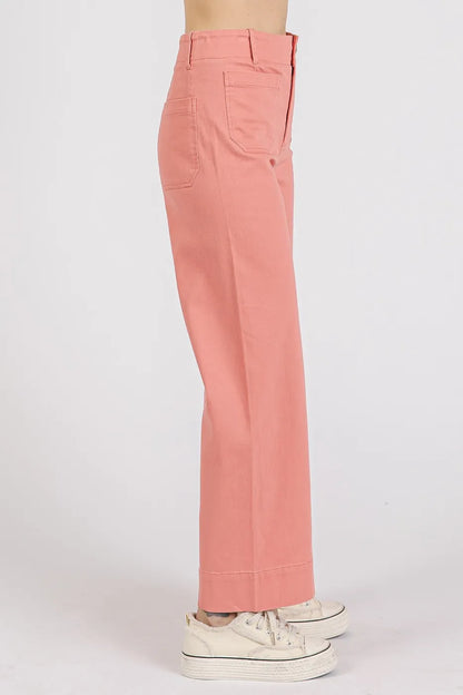 Mittoshop Twill Patch Pocket High Rise Wide Leg Pants - Premium Women Pants from Trendsi - Just $55.99! Shop now at Handbags Specialist Headquarter