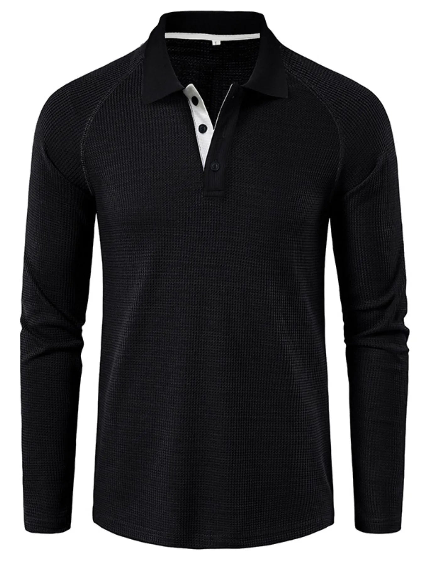 Men's Long Sleeve Textured Polo - Premium Men's Polo shirt from Trendsi - Just $40.99! Shop now at Handbags Specialist Headquarter