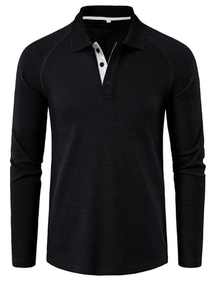 Men's Long Sleeve Textured Polo - Premium Men's Polo shirt from Trendsi - Just $40.99! Shop now at Handbags Specialist Headquarter