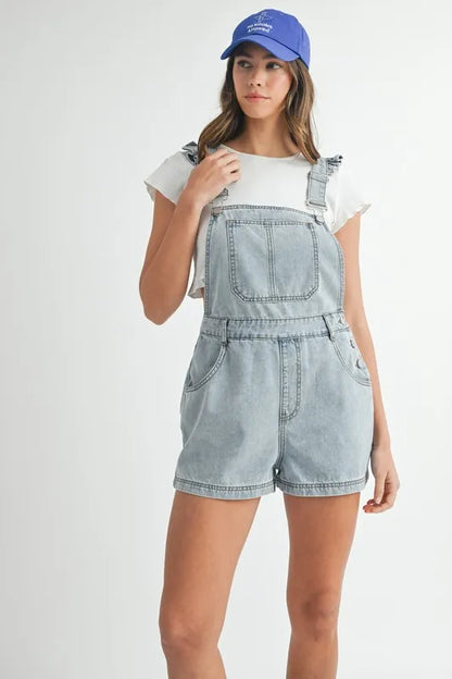 MABLE Square Neck Ruffle Shoulder Denim Overall Romper - Premium Women / Jeans & Denim from Trendsi - Just $67.12! Shop now at Handbags Specialist Headquarter