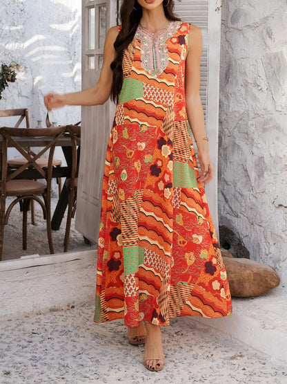 Devine Printed Sleeveless Maxi Dress - Premium Maxi Dress from Trendsi - Just $28.99! Shop now at Handbags Specialist Headquarter