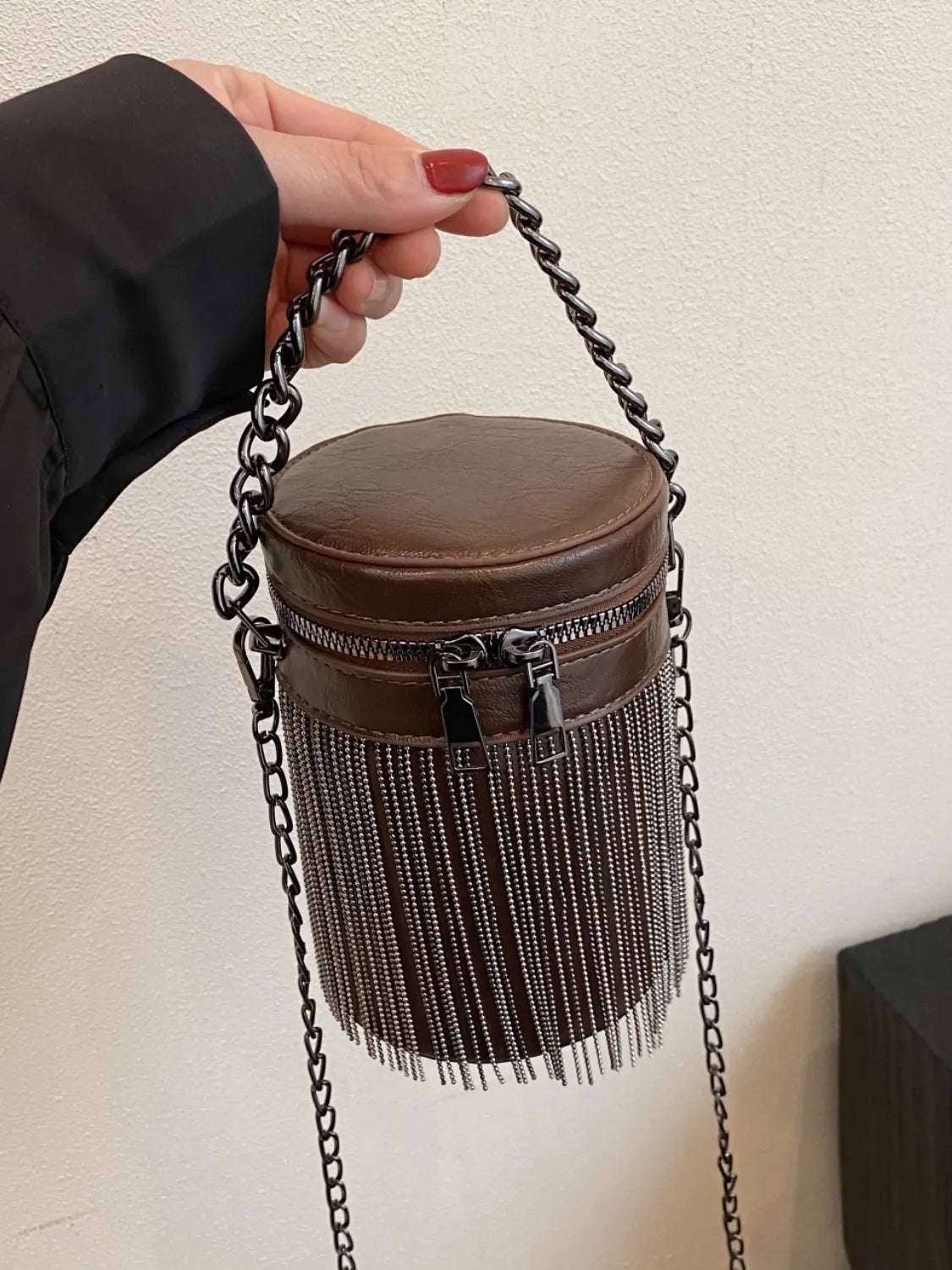 Fringe PU Leather Bucket Bag - Premium Crossbody Bag from Trendsi - Just $41.99! Shop now at Handbags Specialist Headquarter