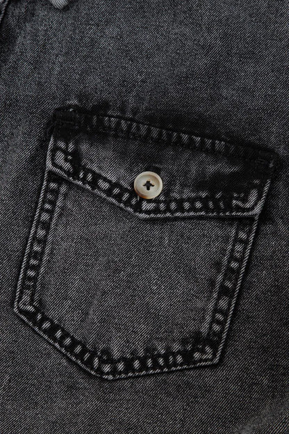 Short Sleeve Flap Pocket Button Up Raw Hem Denim Shirt - Premium Women / Jeans & Denim from Trendsi - Just $47.70! Shop now at Handbags Specialist Headquarter