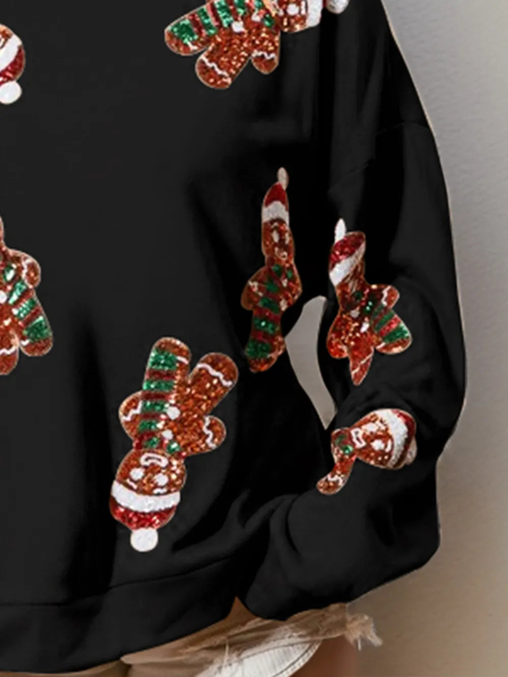 Sequin Gingerbread Man Long Sleeve Sweatshirt - Premium Men's Sweatshirts from Trendsi - Just $49.72! Shop now at Handbags Specialist Headquarter