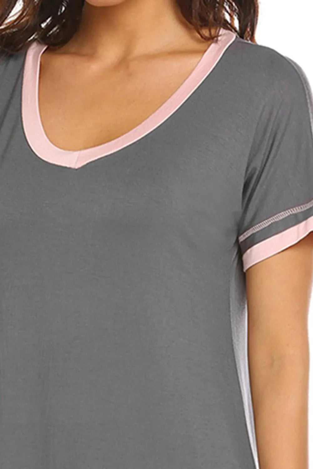 Contrast Trim Short Sleeve Lounge Dress - Premium Sleepwear from Trendsi - Just $26! Shop now at Handbags Specialist Headquarter