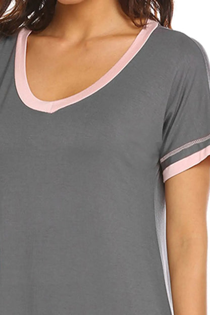 Contrast Trim Short Sleeve Lounge Dress - Premium Sleepwear from Trendsi - Just $26! Shop now at Handbags Specialist Headquarter