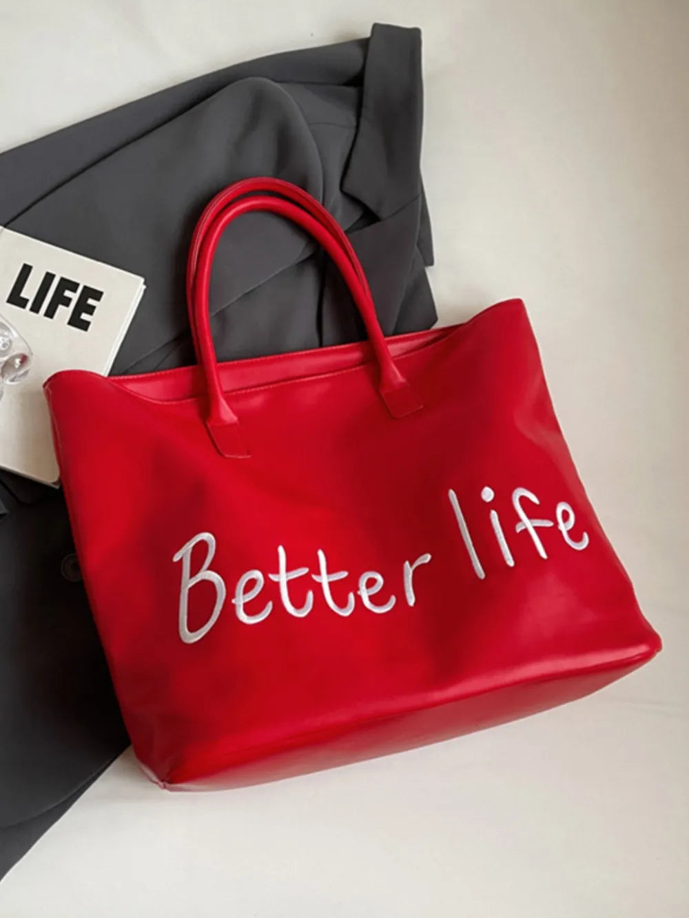 BETTER LIFE PU Leather Tote Bag - Premium Tote Bag from Trendsi - Just $38.99! Shop now at Handbags Specialist Headquarter