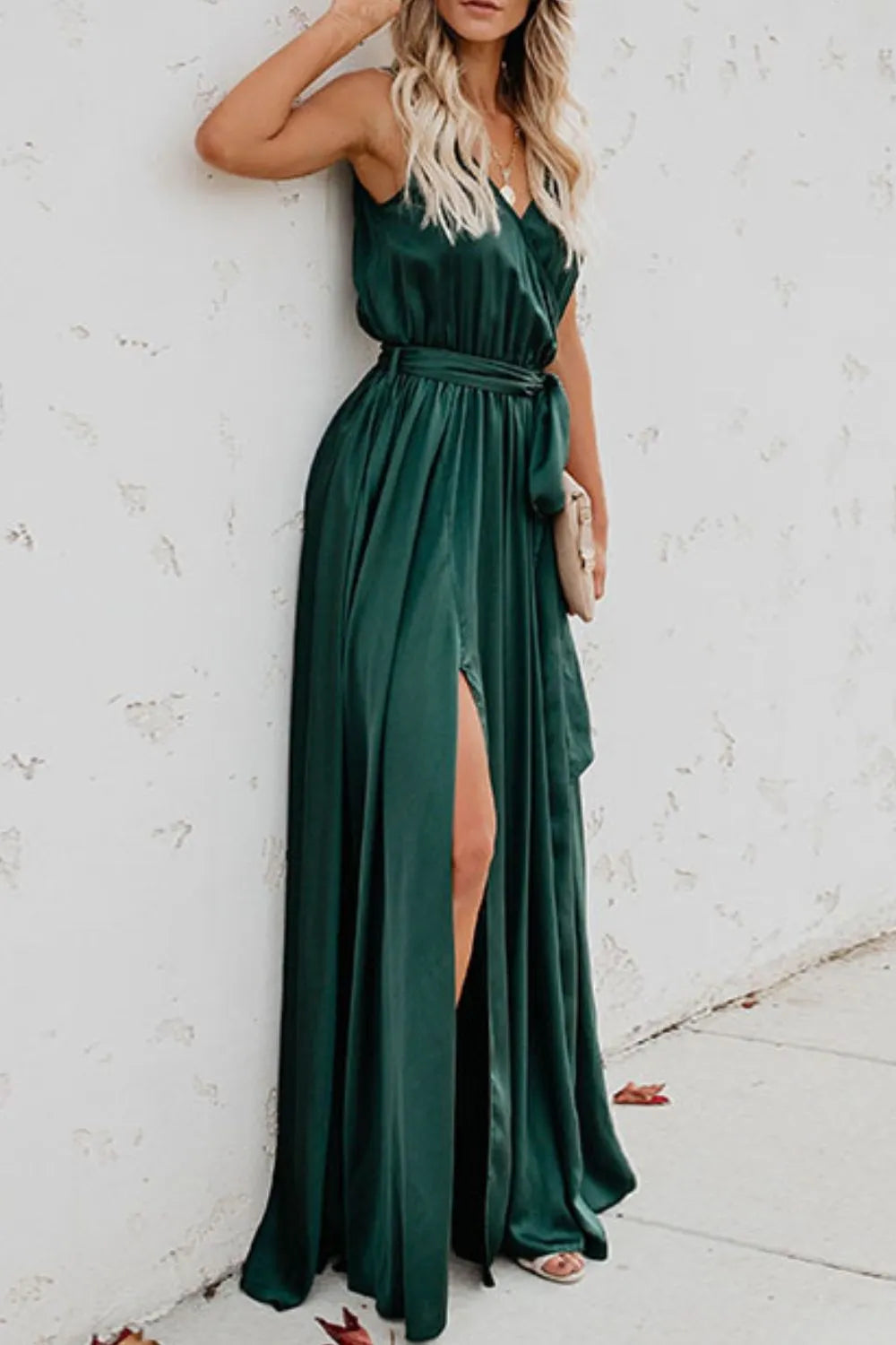 Surplice Tie Waist Maxi Dress - Premium Maxi Dress from Trendsi - Just $39.99! Shop now at Handbags Specialist Headquarter