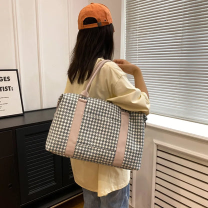 Houndstooth Canvas Travel Bag - Premium travel-bag from Trendsi - Just $44.99! Shop now at Handbags Specialist Headquarter