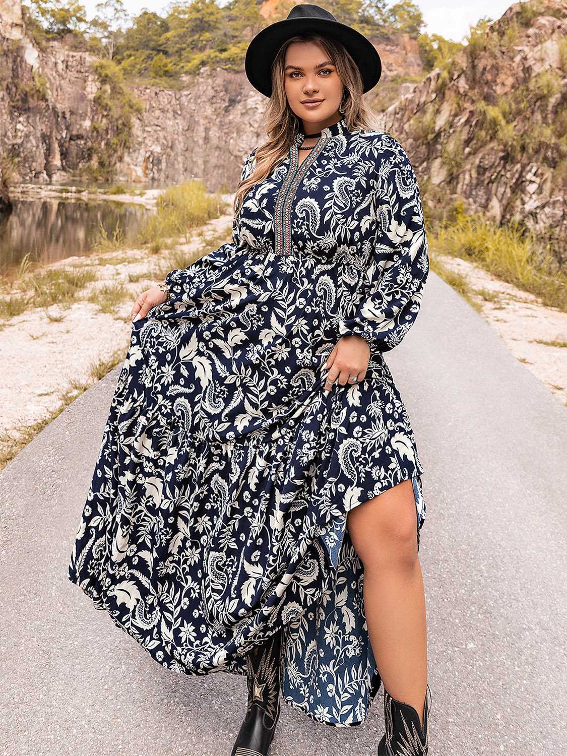 Plus Size Long Sleeve Maxi Dress - Premium Dresses from Trendsi - Just $51.99! Shop now at Handbags Specialist Headquarter