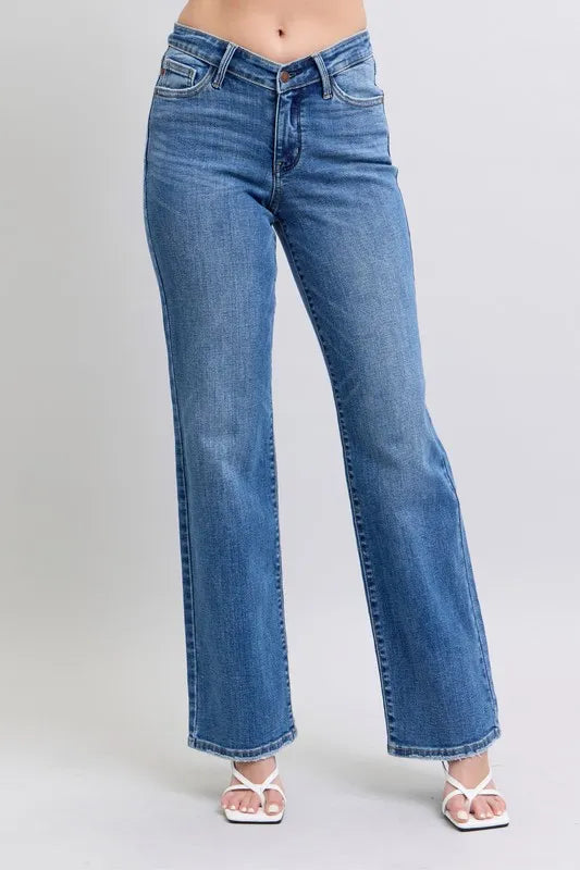 Judy Blue Full Size High Waist V-Front Vintage Wash Straight Jeans Plus Size - Premium Women / Jeans & Denim from Trendsi - Just $63.99! Shop now at Handbags Specialist Headquarter