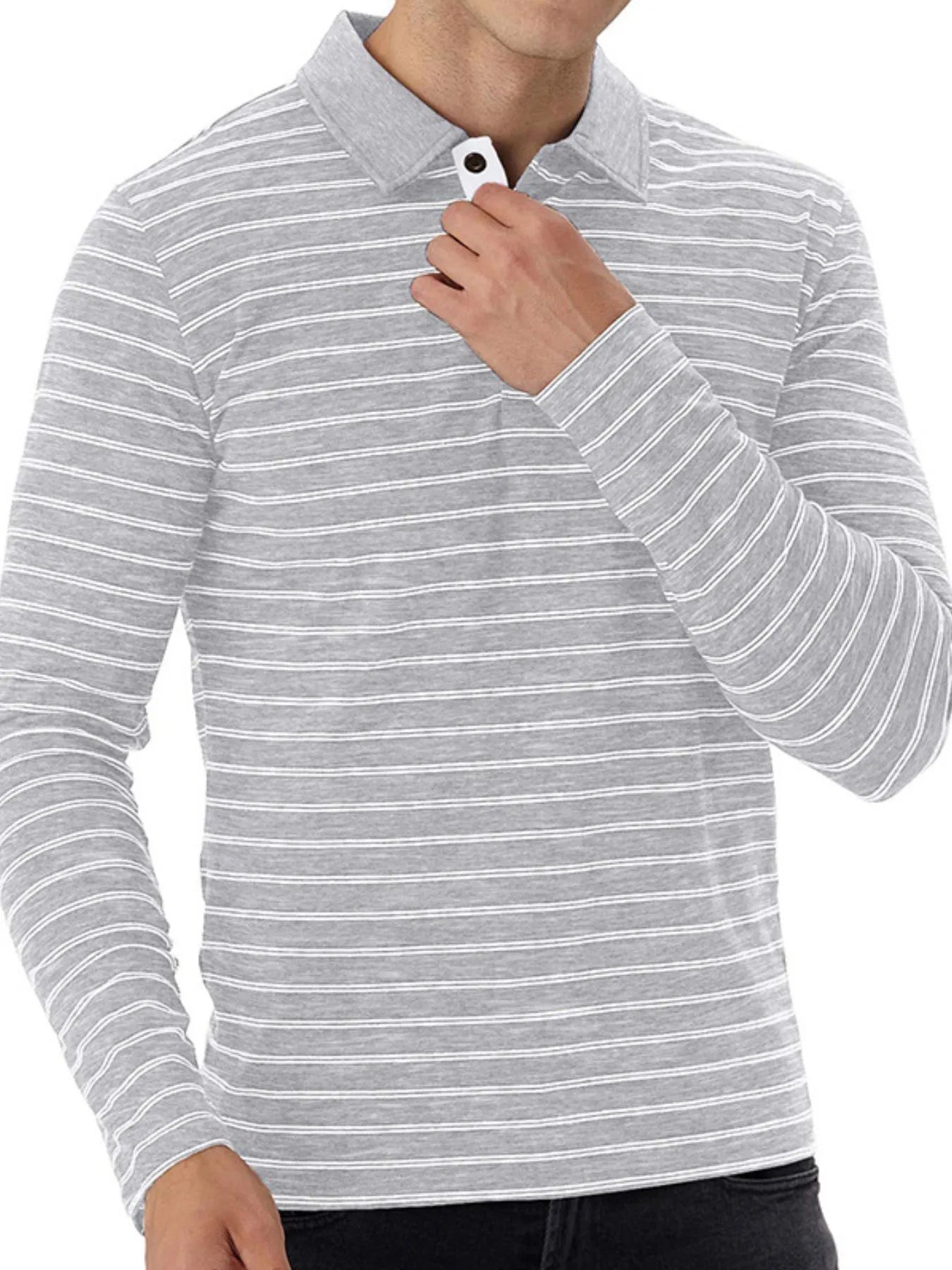 Men's Striped Long Sleeve Polo Shirt - Premium Men's Polo shirt from Trendsi - Just $37.10! Shop now at Handbags Specialist Headquarter