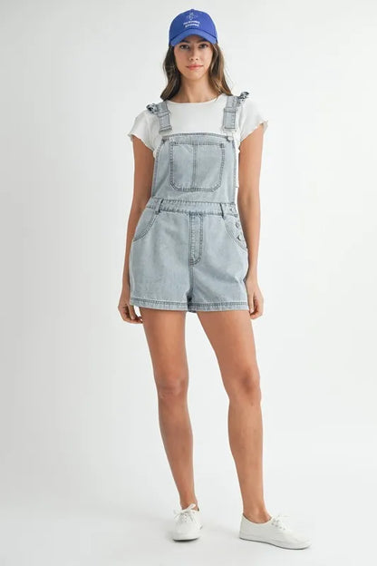 MABLE Square Neck Ruffle Shoulder Denim Overall Romper - Premium Women / Jeans & Denim from Trendsi - Just $67.12! Shop now at Handbags Specialist Headquarter