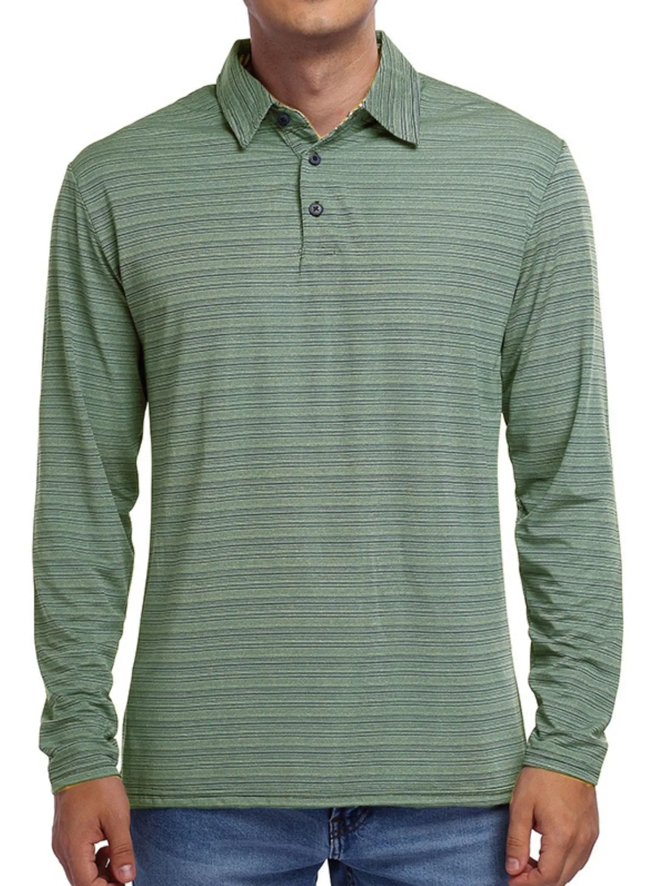 Men's Striped Long Sleeve Polo Shirt - Premium Men's Polo shirt from Trendsi - Just $37.10! Shop now at Handbags Specialist Headquarter