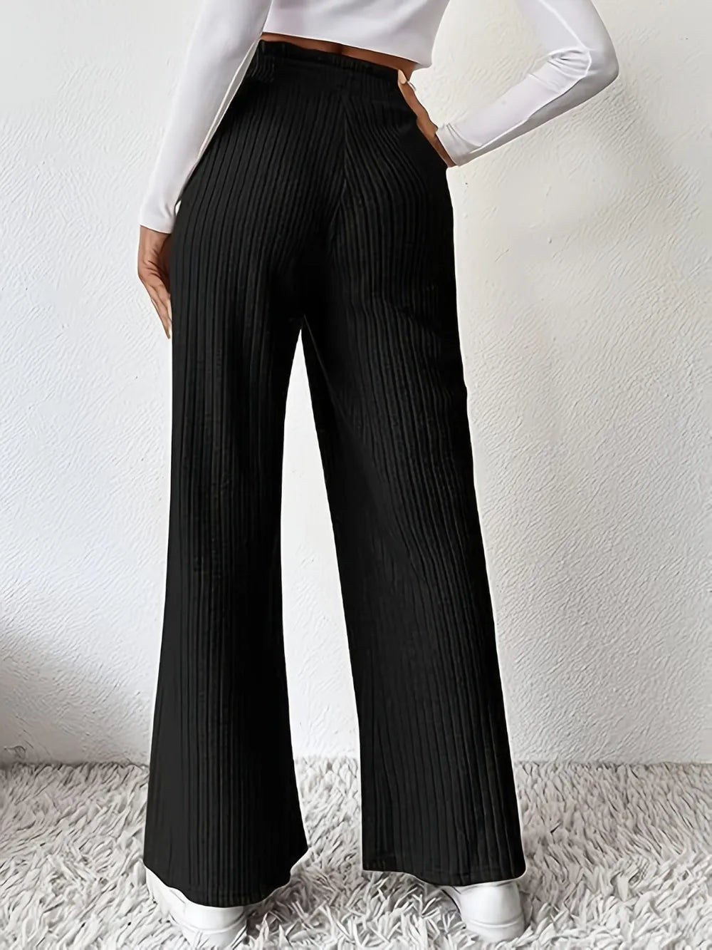 Ribbed High Waist Pants - Premium Women Pants from Trendsi - Just $29.99! Shop now at Handbags Specialist Headquarter