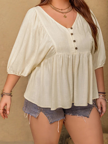 Plus Size Peplum V-Neck Half Sleeve Blouse - Premium Plus Size Shirts from Trendsi - Just $37.48! Shop now at Handbags Specialist Headquarter