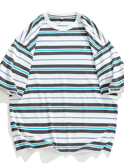 Men's Plus Size Basic style Round Neck Striped T-Shirt - Premium Men's T-Shirt from Trendsi - Just $33.99! Shop now at Handbags Specialist Headquarter