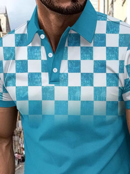 Men's Full Size Collared Checkered Short Sleeve Polo Plus Size - Premium Men's Polo shirt from Trendsi - Just $30.99! Shop now at Handbags Specialist Headquarter