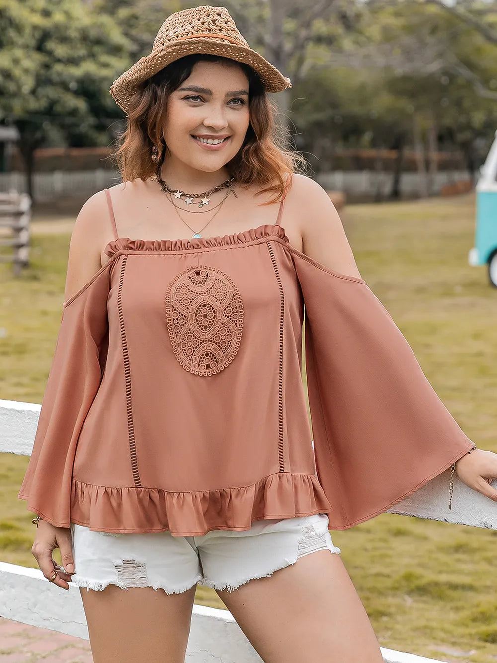 Plus Size Frill Square Neck Long Sleeve Blouse - Premium Plus Size Shirts from Trendsi - Just $30.76! Shop now at Handbags Specialist Headquarter