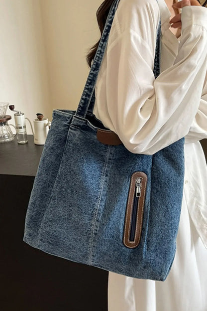 Medium Denim Tote Bag - Premium Tote Bag from Trendsi - Just $32.99! Shop now at Handbags Specialist Headquarter