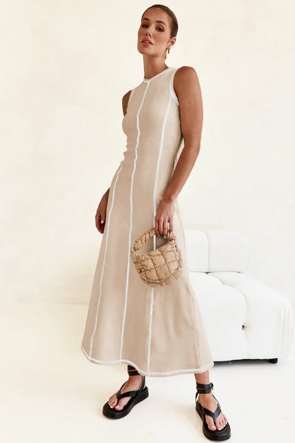 Contrast Stitching Maxi Tank Dress - Premium Maxi Dress from Trendsi - Just $32.99! Shop now at Handbags Specialist Headquarter