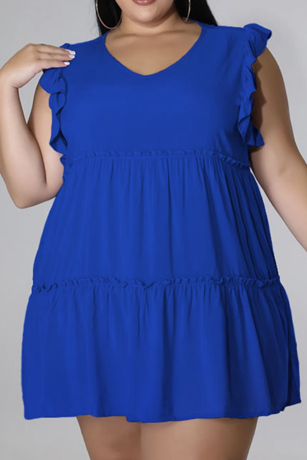 Plus Size V-Neck Frill Trim Mini Dress - Premium Dresses from Trendsi - Just $36.99! Shop now at Handbags Specialist Headquarter
