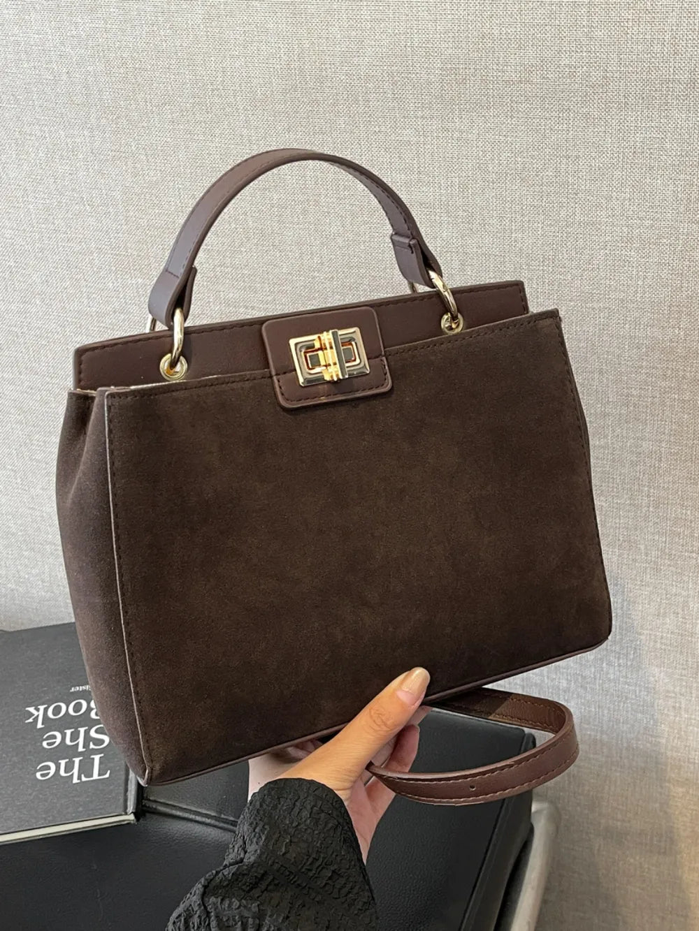 Solid Color Handbag with Removable Strap - Premium handbags from Trendsi - Just $33.99! Shop now at Handbags Specialist Headquarter