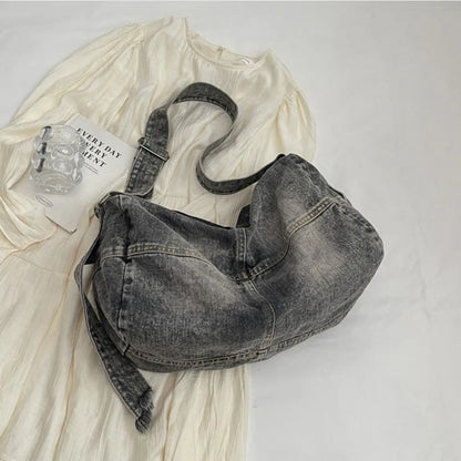 Adjustable Strap Denim Tote Bag - Premium Tote Bag from Trendsi - Just $36.99! Shop now at Handbags Specialist Headquarter