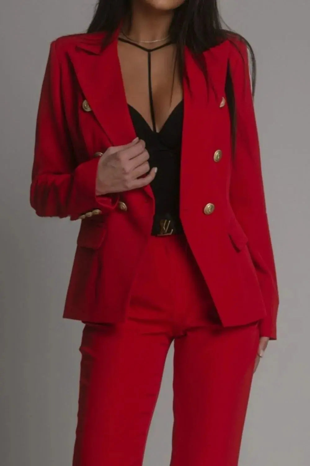 Full Size Lapel Collar Long Sleeve Blazer and Pants Set Plus Size - Premium Women Plus Size from Trendsi - Just $50.80! Shop now at Handbags Specialist Headquarter