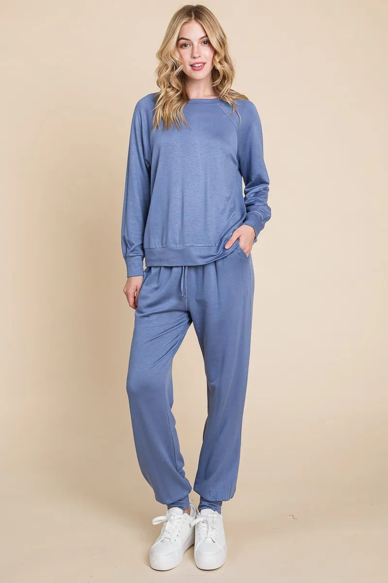 Super Lady Round Neck Raglan Sleeve Top and Pants Lounge Set - Premium Sleepwear from Trendsi - Just $41.99! Shop now at Handbags Specialist Headquarter