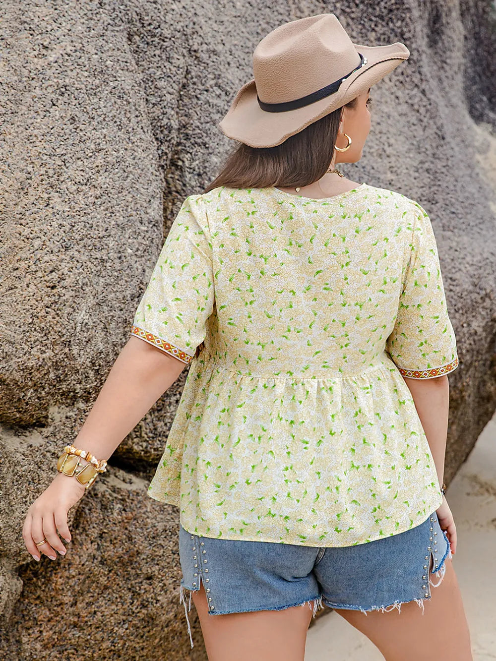 Plus Size Printed Tie Neck Half Sleeve Blouse - Premium Plus Size Shirts from Trendsi - Just $29.28! Shop now at Handbags Specialist Headquarter