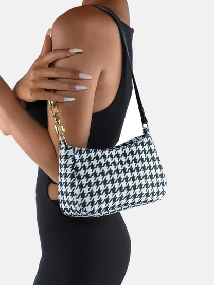 Houndstooth Polyester Handbag - Premium handbags from Trendsi - Just $14.99! Shop now at Handbags Specialist Headquarter