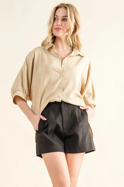 And The Why Oversized Linen Button Down Shirts Top - Premium Women's Down Shirt Tops from Trendsi - Just $27.82! Shop now at Handbags Specialist Headquarter