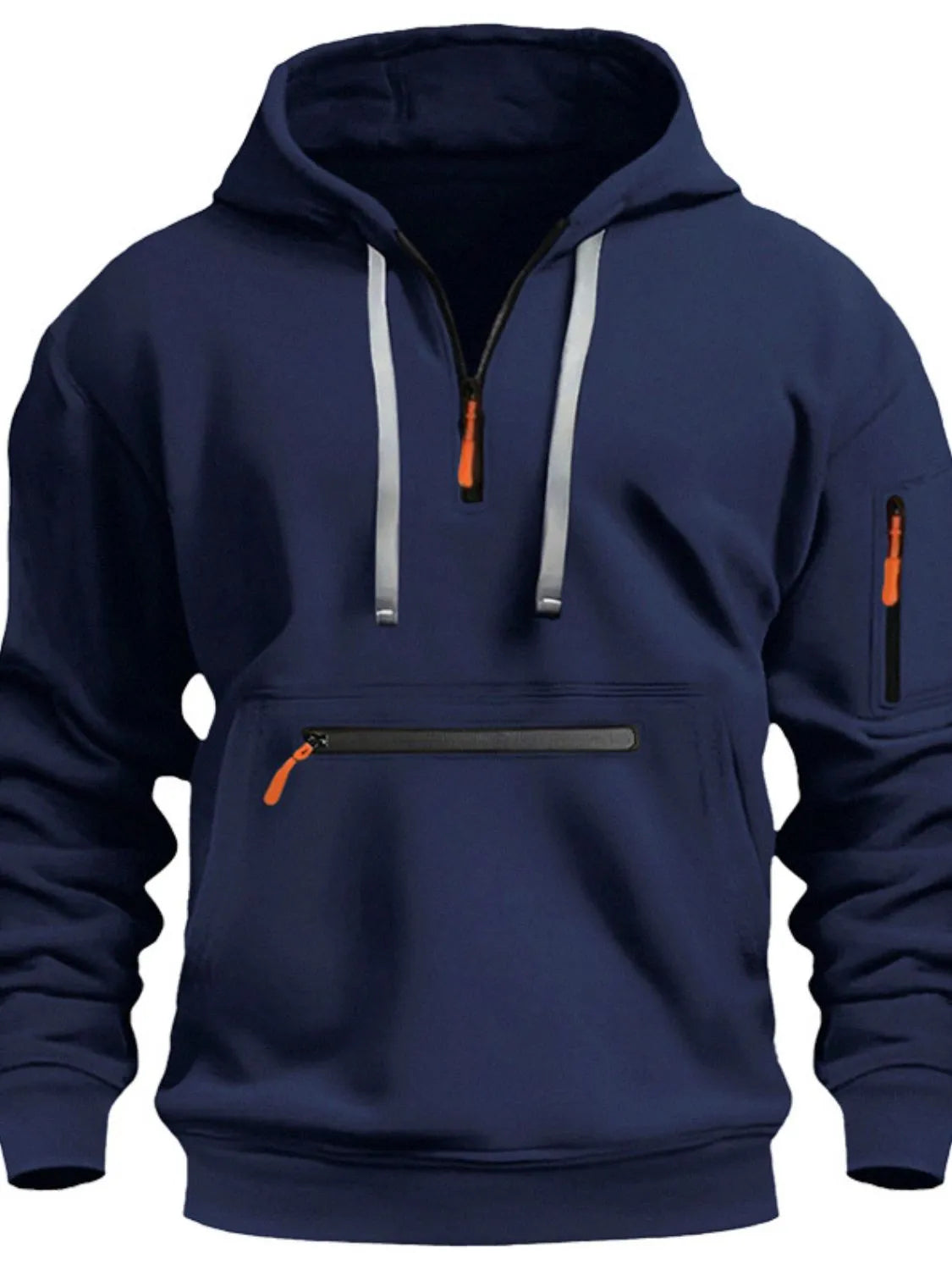 Men's Full Drawstring Half Zip Hoodie Plus Size - Premium Men's Sweatshirts from Trendsi - Just $35.30! Shop now at Handbags Specialist Headquarter