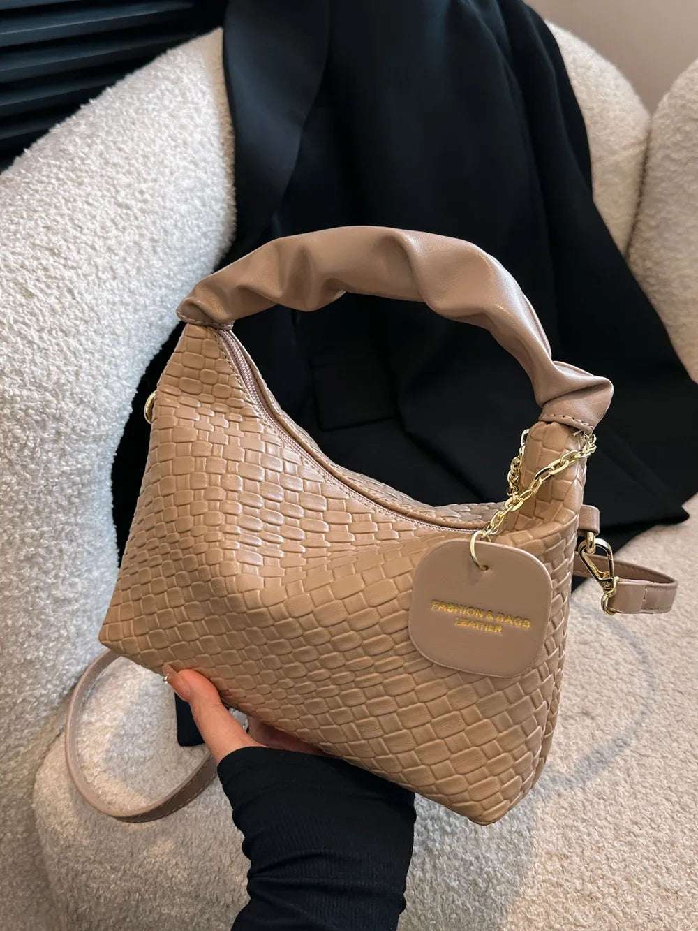 PU Leather Woven Crossbody Bag - Premium Crossbody Bag from Trendsi - Just $27.99! Shop now at Handbags Specialist Headquarter