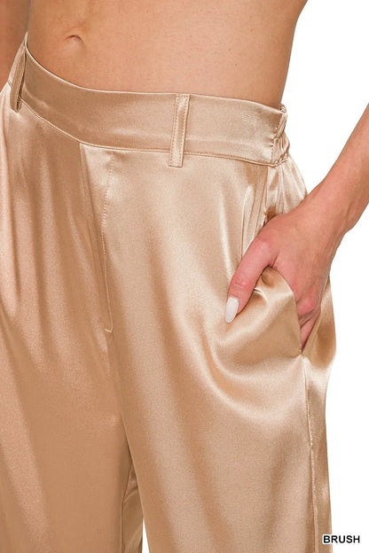 Zenana Wide-Leg Satin Pants - Premium Women Pants from Trendsi - Just $26.99! Shop now at Handbags Specialist Headquarter