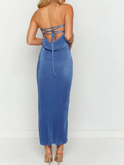 Lace-Up Back Tube Maxi Dress - Premium Maxi Dress from Trendsi - Just $29.99! Shop now at Handbags Specialist Headquarter