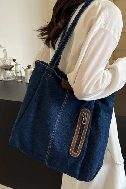 Medium Denim Tote Bag - Premium Tote Bag from Trendsi - Just $32.99! Shop now at Handbags Specialist Headquarter