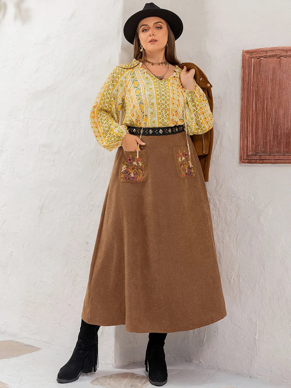 Plus Size Embroidered Pocketed High Waist Skirt - Premium  from Trendsi - Just $42.99! Shop now at Handbags Specialist Headquarter