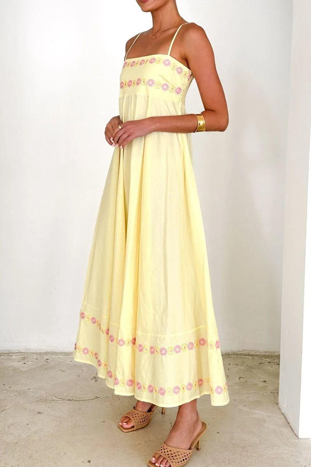 Floral Embroidered Spaghetti Strap Maxi Dress - Premium Maxi Dress from Trendsi - Just $47.99! Shop now at Handbags Specialist Headquarter