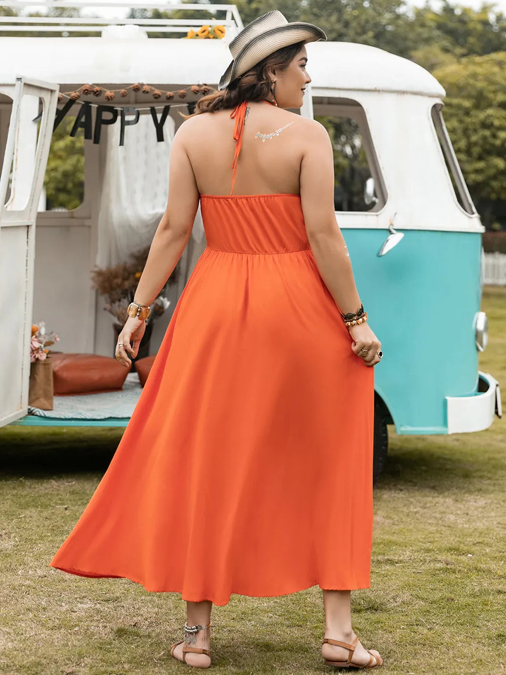 Plus Size Halter Neck Midi Dress - Premium Dresses from Trendsi - Just $37.99! Shop now at Handbags Specialist Headquarter